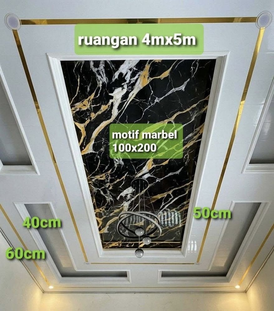 Plafon drop ceiling motif marmer hasil pemasangan Jaya Makmur